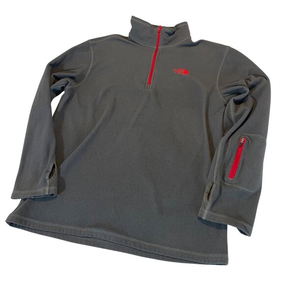 The North Face Mens Fleece Pullover M Gray With Red Accents - Picture 1 of 9